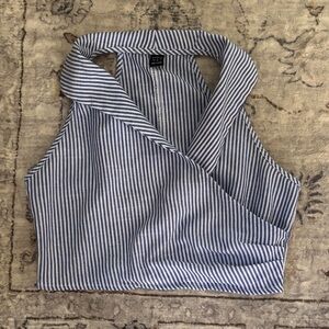 Navy and White Striped Crop Top